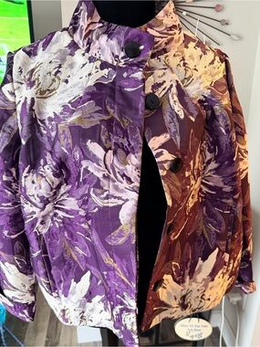 Chico's Purple Floral Jacquard Stand-Collar Jacket